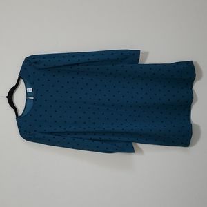 Old Navy Shift Dress - Teal w/black polka-dots, long sleeve - Size LG